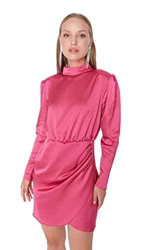 TRENDYOL Damen Trendyol Woman Mini Bodycon Asymmetrischer Kragen Gestrickt Kleid, Rosa, 42 EU von TRENDYOL