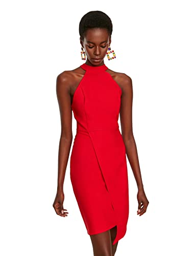 Trendyol Damen Mini-Wickelkleid, Normale Passform, gewebtes Kleid, rot, 40 von TRENDYOL