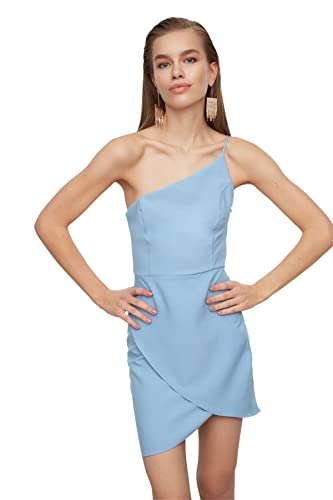 Trendyol Damen Blue Collar Detailed Cocktail Dress, Blau, 40 EU von TRENDYOL