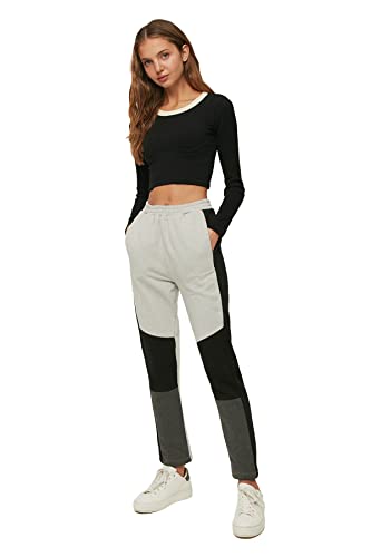 Trendyol Damen Gray Color Blocked Basic Jogger Knitted Tracksuit Sweatpants, Gray, XS EU von TRENDYOL