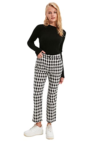 TRENDYOL Damen Black Check Pants, Schwarz, 40 EU von TRENDYOL