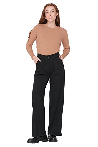 TRENDYOL Damen Trendyol Herren Mittlerer Bund Wide Leg Sweathose Sweatpants, Schwarz, S EU von TRENDYOL