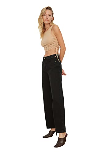 Trendyol, Black Petite Hohe Taille 90er Jahre breite Beinjeans, schwarz, 40 von TRENDYOL