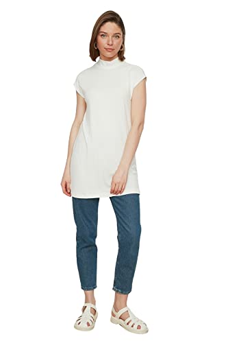 Trendyol Damen Steep Collar Sleeveless Tap-tunic Tunic Shirt, Weiß, S EU von TRENDYOL