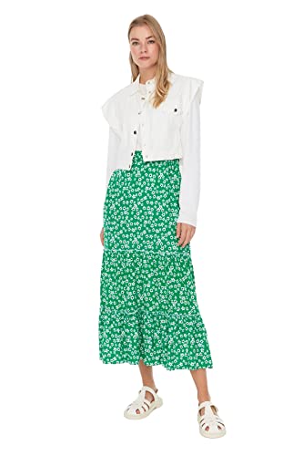 TRENDYOL Damen Women Design Maxi A-line Woven Modest Skirts Baby Rock, Grün, 42 von TRENDYOL