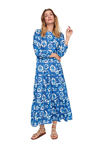 Trendyol Women's Woman Design Maxi Standard Crew Neck Woven Dress, Blue, 42 von TRENDYOL