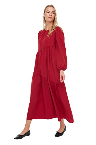 Trendyol Damen Woman Design Maxi Smock Crew Neck Woven Dress Kleid, Burgundy, 34 von TRENDYOL