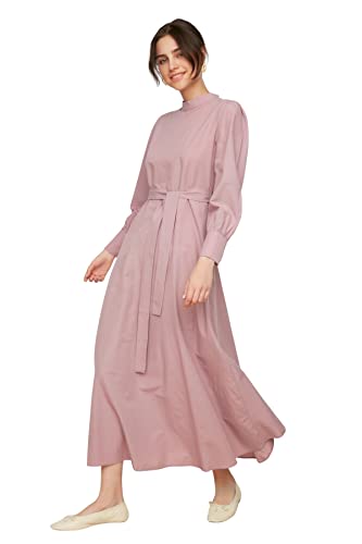 Trendyol Damen Woman Modest Maxi A-line Crew Neck Woven Dress Kleid, Plum, 38 von TRENDYOL