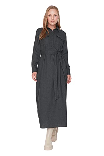 TRENDYOL Damen Trendyol Woman Design Maxi Skater Standing Collar Woven Dress Kleid, Schwarz, 36 EU von TRENDYOL