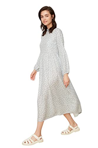 TRENDYOL Damen Woman Design Maxi Skater Standing Collar Woven Dress, Weiß, 38 von TRENDYOL