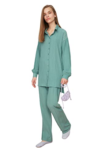 Trendyol Damen Women Plain Elastic Waist Detailed Woven Tunic Modest Top-Bottom Sets Hemd, Green, UK 12 (2er Pack) von TRENDYOL