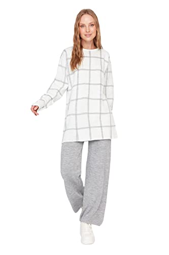 Trendyol Damen Plaid Strickwaren Zweiteiler Set Aufeinander abgestimmtes Outfit, grau, 36 (2er Pack) von TRENDYOL