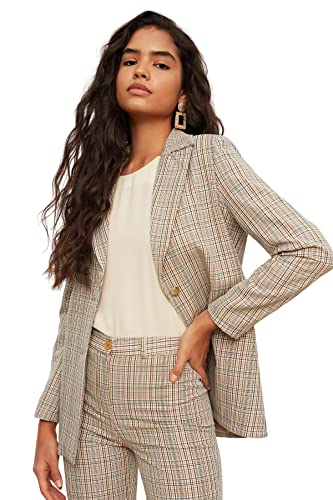 TRENDYOL Damen Trendyol Damen Regular Standard Plaid Webstoff Blazer Coat, Beige, 38 EU von TRENDYOL