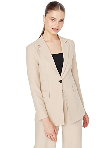 TRENDYOL Damen Trendyol Damen Regular Basic Plain Webstoff Blazer Coat, Beige, 38 EU von TRENDYOL