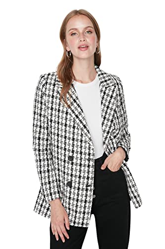 TRENDYOL Damen Trendyol Damen Regular Basic Plaid Webstoff Blazer Coat, Schwarz, 34 EU von TRENDYOL