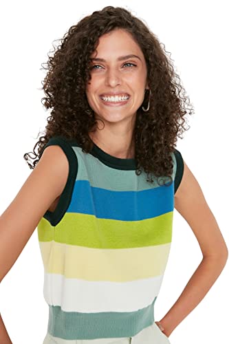 TRENDYOL Damen Triko Süveter With Color Bloc Sweater, Grün, L EU von TRENDYOL