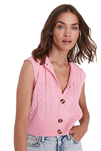 TRENDYOL Damen Crop Polo Collar Knitwear Sweater, Rosa, S EU von TRENDYOL