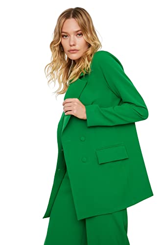 TRENDYOL Damen Trendyol Damen Regular Zweireihig Plain Webstoff Blazer Coat, Grün, 36 EU von TRENDYOL