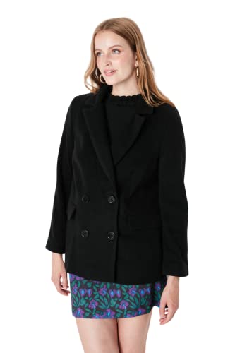 TRENDYOL Damen Trendyol Women's Regular Double Breasted Plain Woven Blazer Coat, Schwarz, 38 EU von TRENDYOL