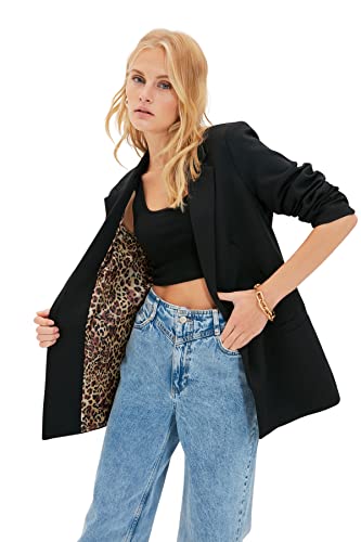 TRENDYOL Damen Liner detaljeret jakke Trendyol Black Leopard Primer Detailed Blazer Jacket Black , Schwarz, 34 EU von TRENDYOL