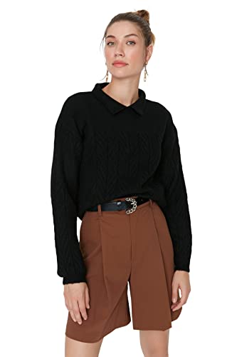 TRENDYOL Damen Pullover mit Rollkragen, Einfarbig, Oversize Sweatshirt, Schwarz, M von TRENDYOL