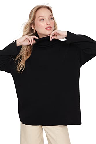 TRENDYOL Damen Rollkragenpullover, Einfarbig, Oversize Sweatshirt, Schwarz, M EU von TRENDYOL