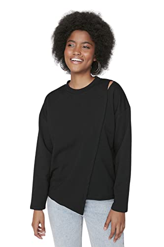 TRENDYOL Damen Crew Neck Plain Asymmetrisch Sweatshirt, Schwarz, S von TRENDYOL