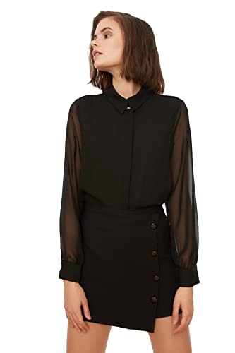 Trendyol Damen Black Crepe behandelt Chiffon-Hemd Shirt, Black, 34 von TRENDYOL