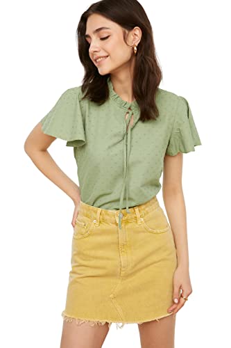 Trendyol Damen Woman Regular Standard Mandarin Collar Woven Blouse Hemd, Mint, 34 von TRENDYOL