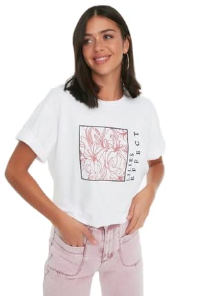 Trendyol Damen Regular Standard Rundhals Gewebtes T-Shirt Hemd, weiß, XS von TRENDYOL