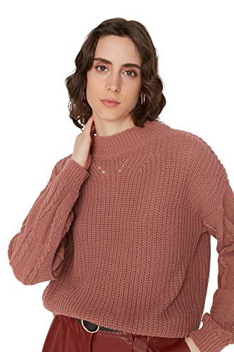 TRENDYOL Damen Strukturierter Pullover mit Rundhalsausschnitt Sweatshirt, Altrosa, S EU von TRENDYOL