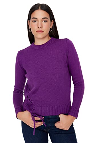 TRENDYOL Damen Einfarbiger Pullover mit Rundhalsausschnitt Sweatshirt, Violett, S EU von TRENDYOL