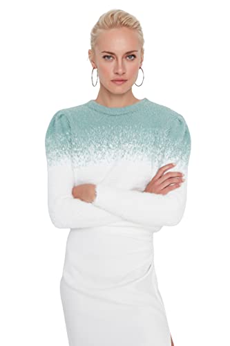 TRENDYOL Damen Pullover mit Rundhalsausschnitt und Farbverlauf Sweatshirt, Grün, M von TRENDYOL