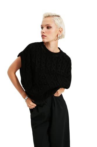TRENDYOL Damen Crew Neck Cable Knit Regular Vest Sweater, Schwarz, S EU TRENDYOL Damen Crew Neck Cable Knit Regular Vest Sweater, Schwarz, S EU von TRENDYOL