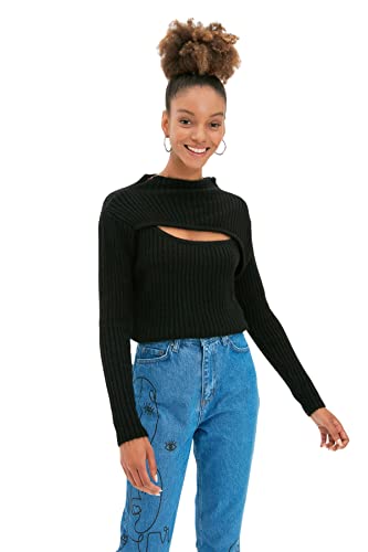 Trendyol Damen Unifarbener Pullover mit hohem Kragen Sweatshirt, Schwarz, S von TRENDYOL