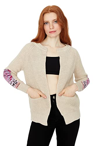 Trendyol Damen Normale Passform, Strickjacke, Rundhalsausschnitt Pullover, beige, S von TRENDYOL