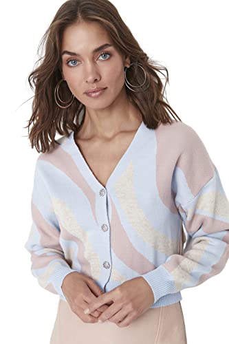 Trendyol Damen Cardigan mit V-Ausschnitt und Farbverlauf Pullover, blau, S von TRENDYOL