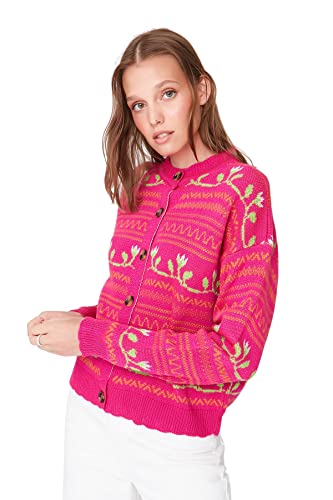 Trendyol Damen Oversize Standard Rundhals Strickwaren Strickjacke Pullover, Rose, S von TRENDYOL