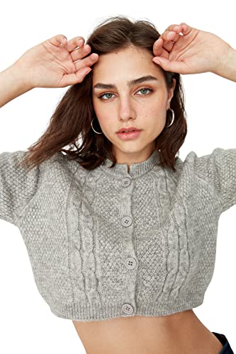 Trendyol Damen Strickjacke, regulär, Standard, Rundhalsausschnitt Pullover, grau, S von TRENDYOL