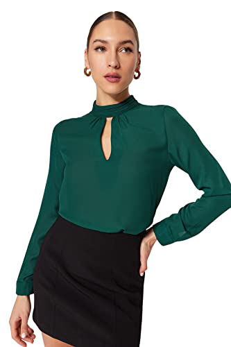 Trendyol Damen Rundhals Gewebte Regular Fit Basic Choker High Neck Woven Bluse, smaragdgrün, 38 Trendyol Damen Rundhals Gewebte Regular Fit Basic Choker High Neck Woven Bluse, smaragdgrün, 38 von TRENDYOL