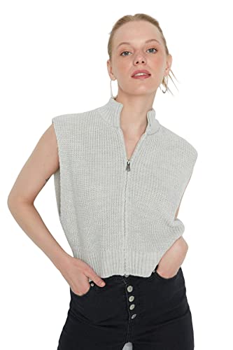 TRENDYOL Damen Standing Collar Plain Regular Vest Sweater, Grau, M EU von TRENDYOL