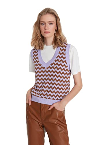 TRENDYOL Damen V-hals mønster almindelig strikket vest Sweater, Lila, S EU von TRENDYOL