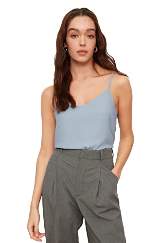 TRENDYOL Damen Basic Hanged Bluse. Blouse Westlich, Blau, 38 von TRENDYOL