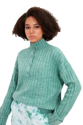 Trendyol Damen Hemdkragen, Einfarbig, Regular Sweater Sweatshirt, Mint, L von TRENDYOL