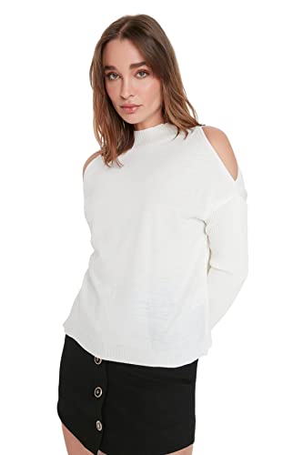 Trendyol Damen Pullover mit hohem Halsausschnitt, einfarbig Sweatshirt, Natur, Large von TRENDYOL