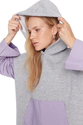 Trendyol Damen Hoodie, Colorblock, regulär Sweatshirt, grau, 38 von TRENDYOL