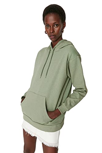 Trendyol Damen Tendyol Offene E Känguru-Taschen mit Kapuze Boyfriend Shardon Strick dick Sweatshirt, türkis, X-Large von TRENDYOL