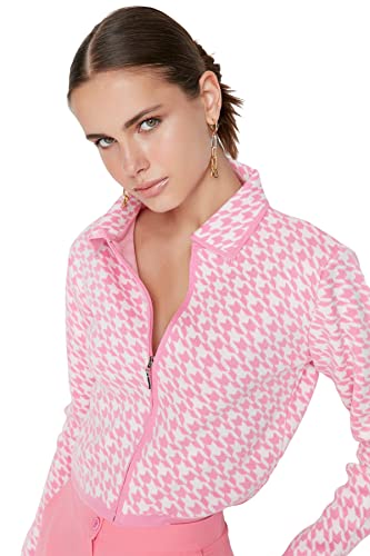 TRENDYOL Damen Pink Collar Detailed Knitwear Knitted Jacket Cardigan Sweater, Rosa, M EU von TRENDYOL