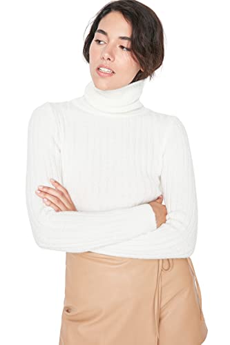 TRENDYOL Damen Rollkragenpullover, Einfarbig Sweatshirt, Ecru, S von TRENDYOL