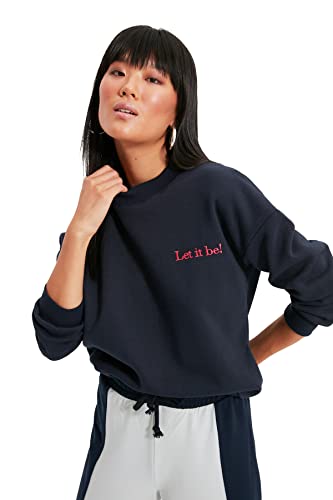 TRENDYOL Damen Trendyol Ecus Embroidered Basic Primed Shardon Sweatshirt, Navy Blue, XS EU von TRENDYOL